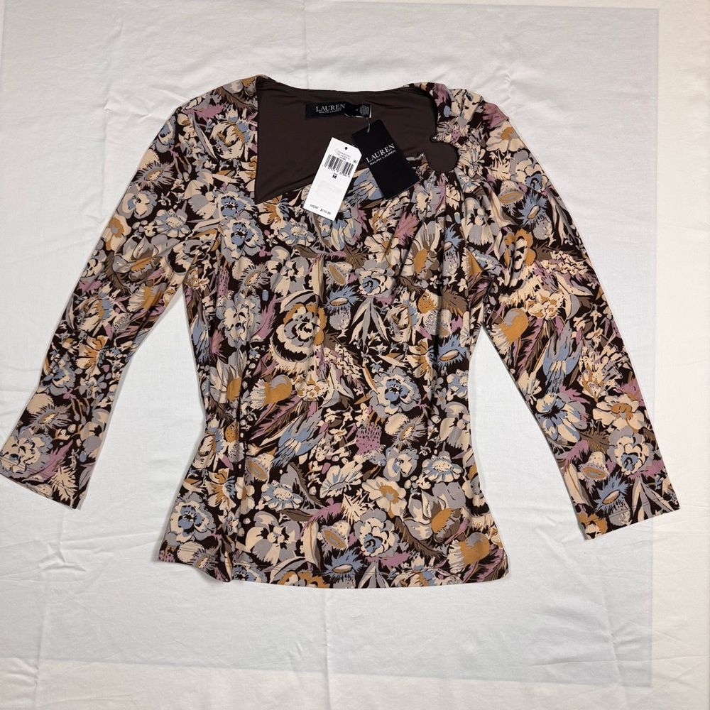 Ralph Lauren Women's Floral Stretch Jersey Asymmetrical Top